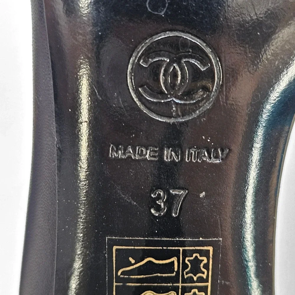 Chanel Black Leather Camellia‎ Half-d'Orsay Pumps 3D Floral Size 37
